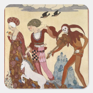 Mediaeval Scene by Georges Barbier Square Sticker