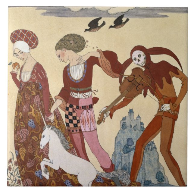 Mediaeval Scene by Georges Barbier Tile (Front)
