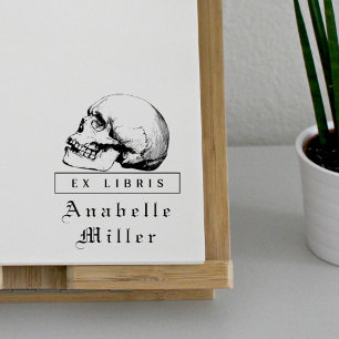 Mediaeval Script Gothic Skull Classy Ex Libris Boo Rubber Stamp