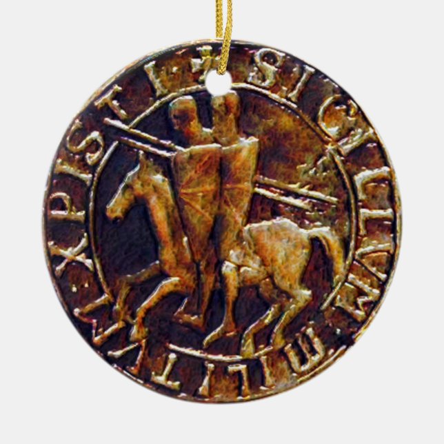 Mediaeval Seal of the Knights Templar Ceramic Tree Decoration (Front)