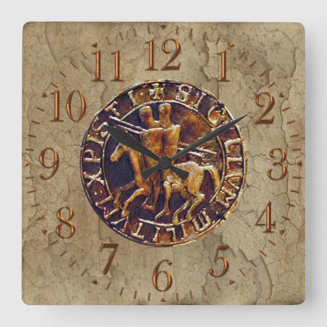 Mediaeval Seal of the Knights Templar Square Wall Clock (Front)