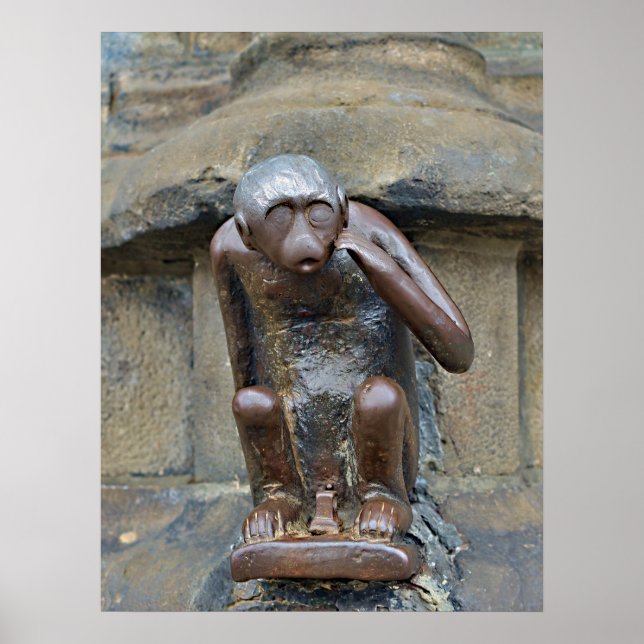 Mediaeval statue of monkey on Grand Place of Mons Poster (Front)