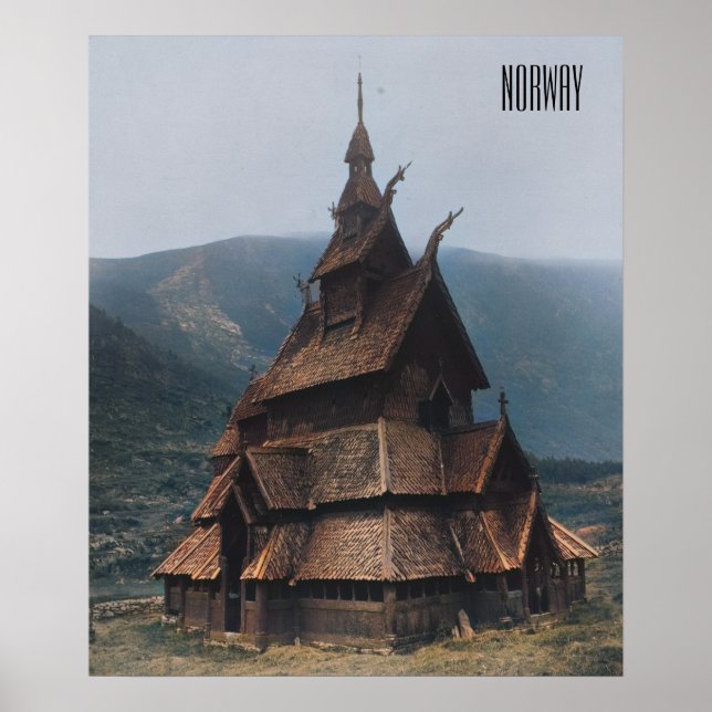Mediaeval Stave Church in Norway Poster (Front)