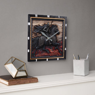Mediaeval Steed: Black Border Custom Square Wall Clock