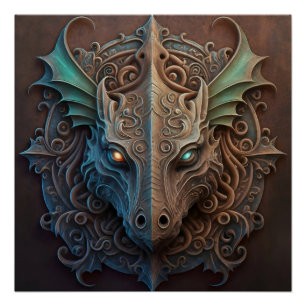 Mediaeval Stone Gargoyle Dragon Carving Poster