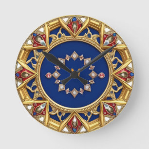 Mediaeval Style Artistic Golden Ornament Round Clock
