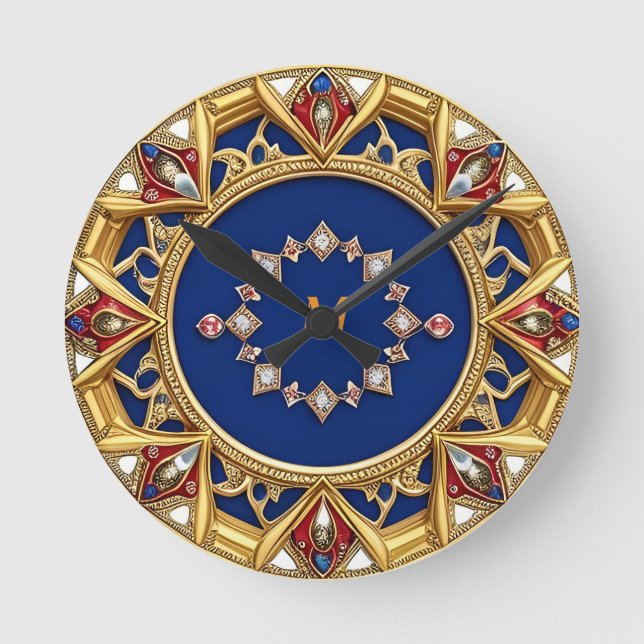 Mediaeval Style Artistic Golden Ornament Round Clock (Front)
