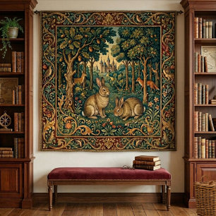 Mediaeval Style Woodland Forest Rabbit Fairy Tale Tapestry