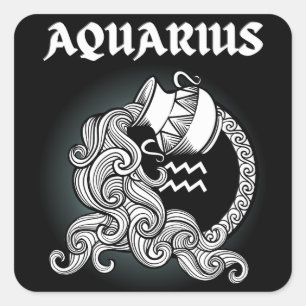 Mediaeval Style Zodiac Aquarius Square Sticker