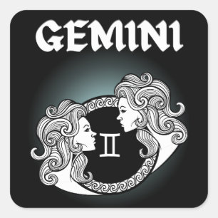 Mediaeval Style Zodiac Gemini Square Sticker