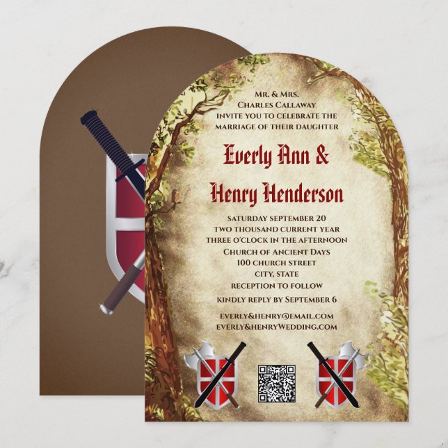 Mediaeval Terracotta Enchanted Forest Wedding   Invitation (Front/Back)