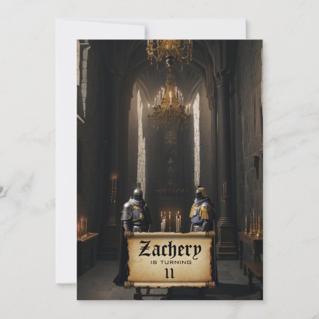 *~* Mediaeval Theme AP88 Castle 2 KNIGHTS Birthday Invitation (Front)