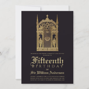 Mediaeval Themed Birthday Gothic Knight Black Gold Invitation