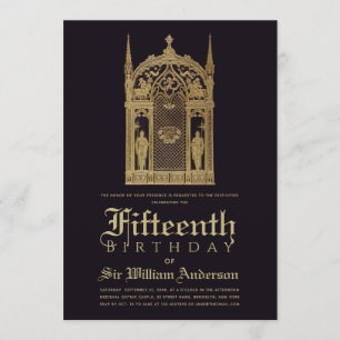 Mediaeval Themed Birthday Gothic Knight Black Gold Invitation