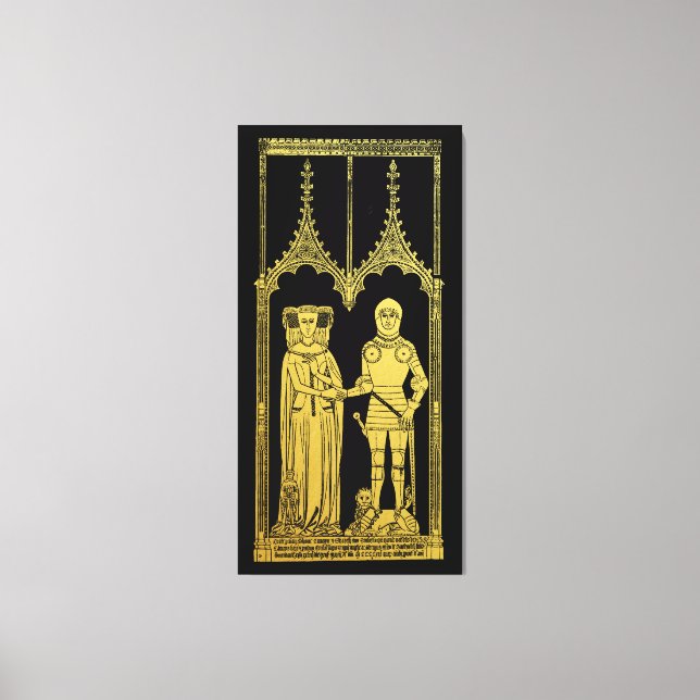 Mediaeval Tomb Brass Rubbing Knight, Lady and Chil Canvas Print (Front)