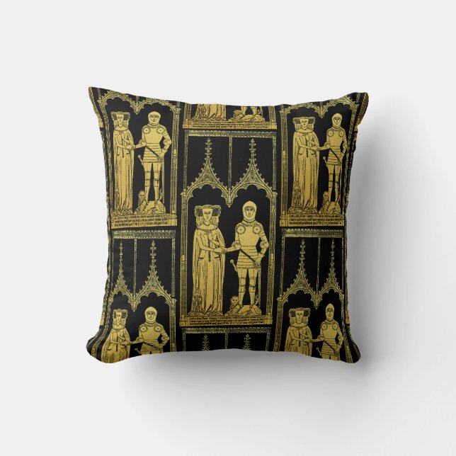 Mediaeval Tomb Brass Rubbing Knight, Lady and Chil Cushion (Front)