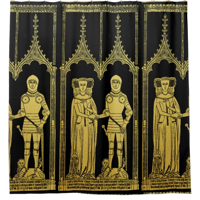 Mediaeval Tomb Brass Rubbing Knight, Lady and Chil Shower Curtain (Front)