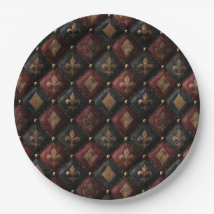 Mediaeval Tufted Fleur-de-Lis Harlequin Pattern (1 Paper Plate