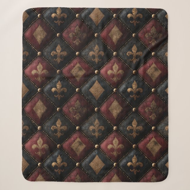 Mediaeval Tufted Fleur-de-Lis Harlequin Pattern (1 Sherpa Blanket (Front)