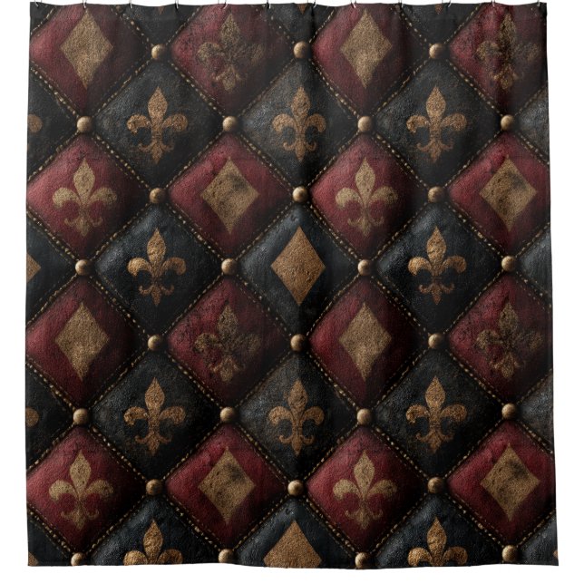 Mediaeval Tufted Fleur-de-Lis Harlequin Pattern (1 Shower Curtain (Front)
