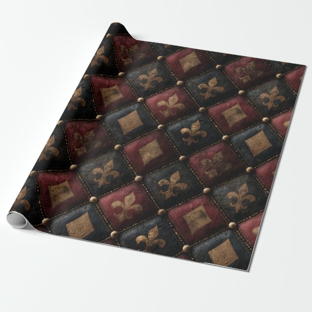 Mediaeval Tufted Fleur-de-Lis Harlequin Pattern (1 Wrapping Paper (Unrolled)