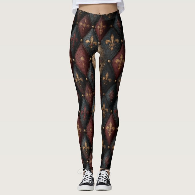 Mediaeval Tufted Fleur-de-Lis Harlequin Pattern (2 Leggings (Front)