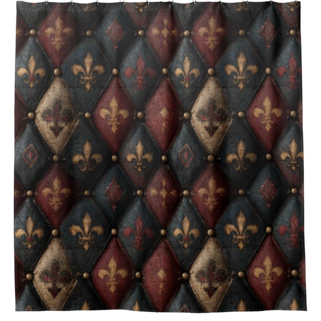Mediaeval Tufted Fleur-de-Lis Harlequin Pattern (2 Shower Curtain (Front)