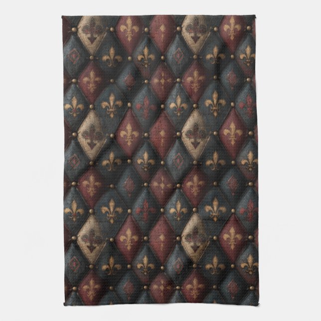 Mediaeval Tufted Fleur-de-Lis Harlequin Pattern (2 Tea Towel (Vertical)