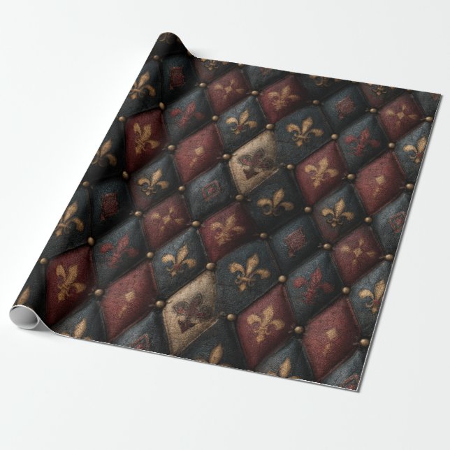 Mediaeval Tufted Fleur-de-Lis Harlequin Pattern (2 Wrapping Paper (Unrolled)