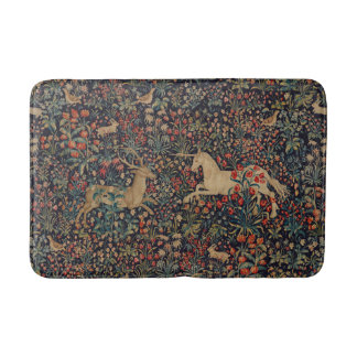 Mediaeval Unicorn Midnight Floral Garden Bath Mat