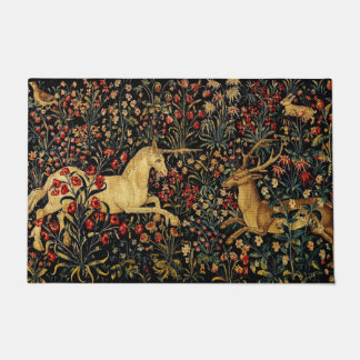 Mediaeval Unicorn Midnight Floral Garden Doormat