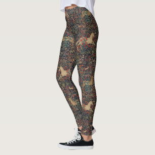 Mediaeval Unicorn Midnight Floral Garden Leggings