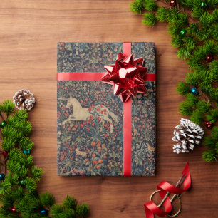 Mediaeval Unicorn Midnight Floral Garden Wrapping Paper