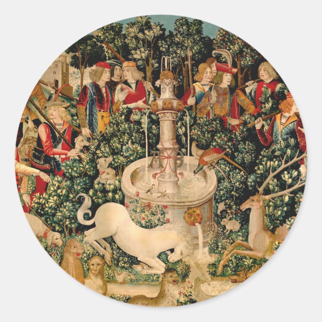 Mediaeval Unicorn Tapestries Print: Met Cloisters Classic Round Sticker (Front)