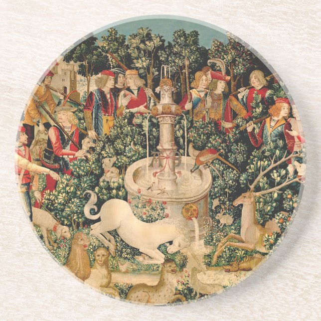 Mediaeval Unicorn Tapestries Print: Met Cloisters Coaster (Front)