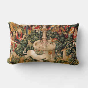Mediaeval Unicorn Tapestries Print: Met Cloisters Lumbar Cushion