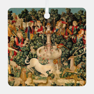 Mediaeval Unicorn Tapestries Print: Met Cloisters Metal Tree Decoration