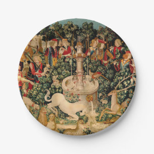 Mediaeval Unicorn Tapestries Print: Met Cloisters Paper Plate