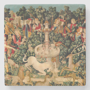 Mediaeval Unicorn Tapestries Print: Met Cloisters Stone Coaster