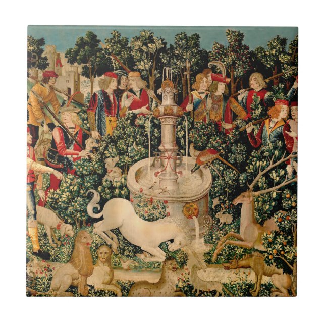 Mediaeval Unicorn Tapestries Print: Met Cloisters Tile (Front)