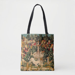 Mediaeval Unicorn Tapestries Print: Met Cloisters Tote Bag