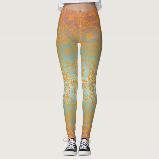 Mediaeval Unique Floral Ornament Multicolor Leggings