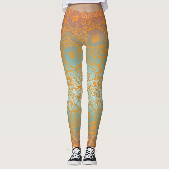 Mediaeval Unique Floral Ornament Multicolor Leggings (Front)