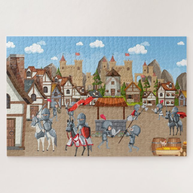 Mediaeval Village Castle Knights  Jigsaw Puzzle (Horizontal)