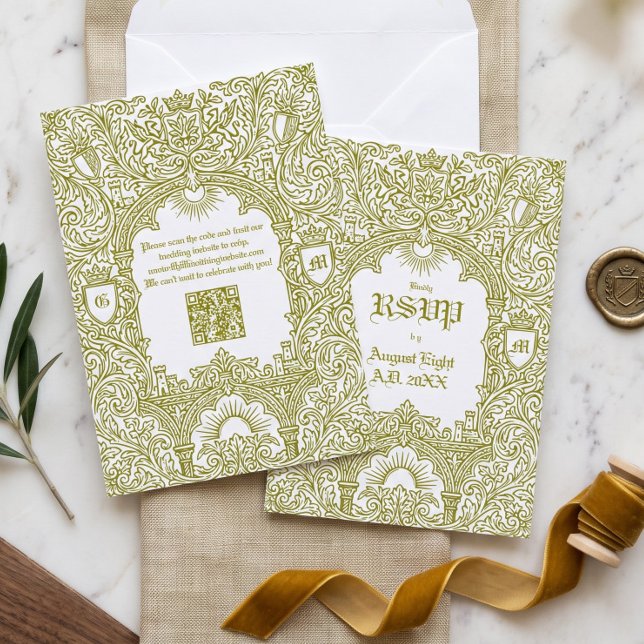 Mediaeval Vintage Royal Castle Monogram Wedding RSVP Card (Creator Uploaded)