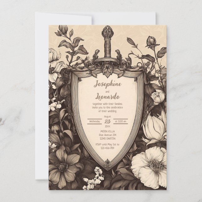 Mediaeval Vintage Sword and Shield Invitation (Front)