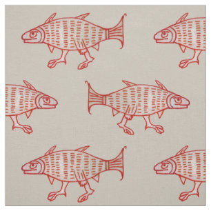 Mediaeval Walking Fish on Parchment Fabric
