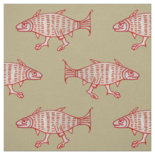 Mediaeval Walking Fish on Tan Fabric