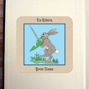 Mediaeval Warrior Rabbit Bookplate Square Sticker