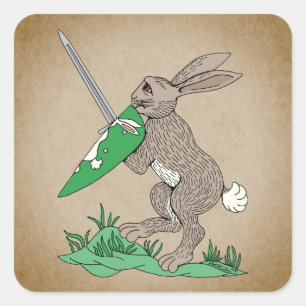 Mediaeval Warrior Rabbit Square Sticker